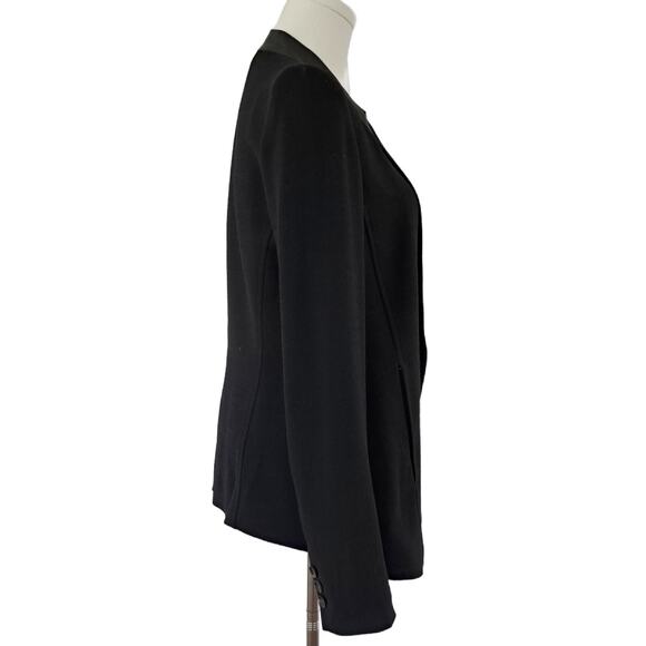 HELMUT LANG Black Leather-trim Wool Blend Crepe Blazer Jacket Size 4 Minimalist - Picture 3 of 9